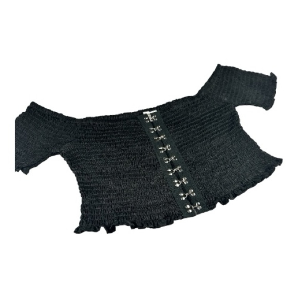 Cotton Candy LA Black Off Shoulder Ruffle Crop Top Y2K Boho Fairy Grunge L - Picture 2 of 11